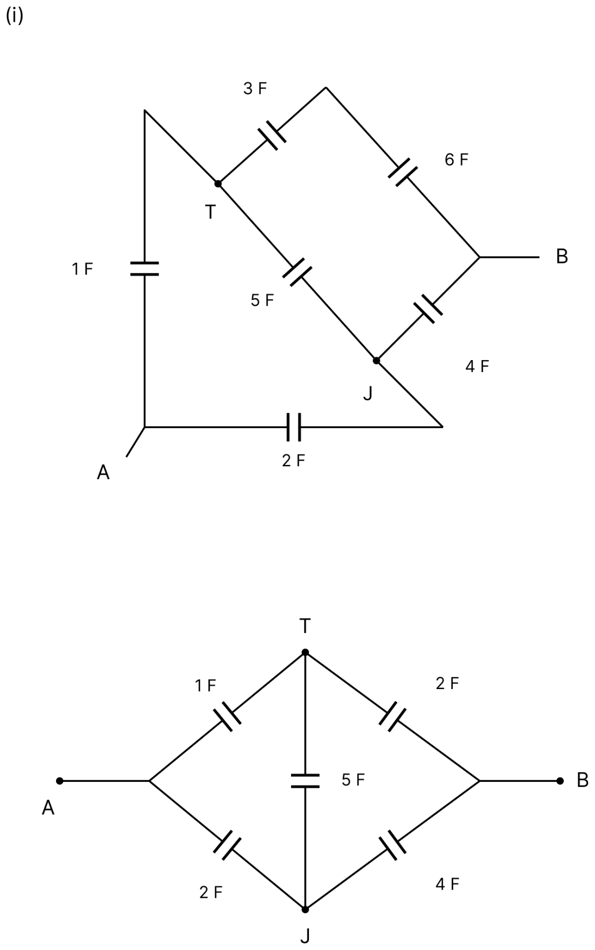 Find the equivalent capacitance between A and B in each case. Capacitors Dielectrics, Nootan Physics Solutions ICS Class 12