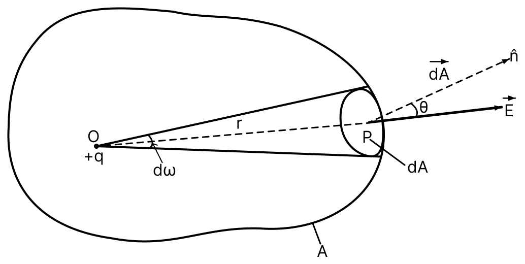 State Gauss theorem in electrostatics. Prove it for an asymmetric curved surface. Gauss Theorem, Nootan Physics Solutions ICS Class 12
