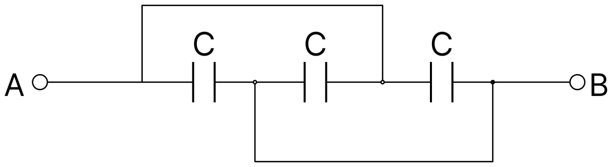 The equivalent capacitance between points A and B in the given figure would be:. Capacitors Dielectrics, Nootan Physics Solutions ICS Class 12