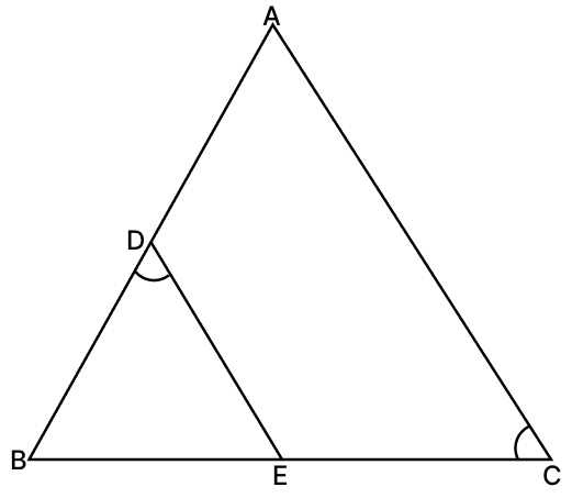 In the figure, if ∠EDB = ∠ACB, BE = 6 cm, EC = 4 cm and BD = 5 cm, then the length of AB is 12 cm. Similarity of Triangles, RSA Mathematics Solutions ICSE Class 10.