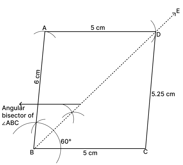 Using ruler and compasses only, construct a quadrilateral ABCD in which AB = 6 cm, BC = 5 cm, ∠B = 60°, AD = 5 cm and D is equidistant from AB and BC. Loci, RSA Mathematics Solutions ICSE Class 10.