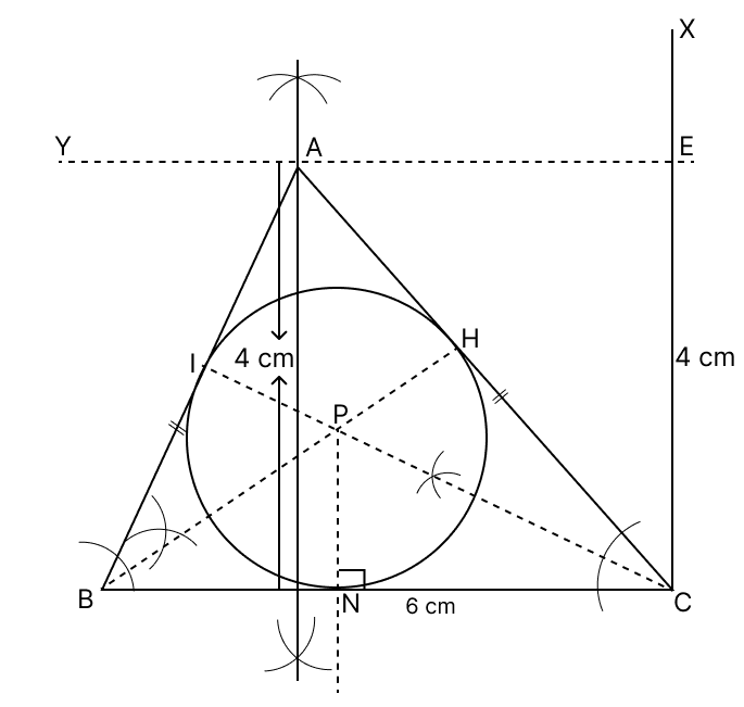 Draw an isosceles ΔABC in which base BC = 6 cm and the altitude from vertex to the base is 4 cm. Draw its inscribed circle. Tangent Properties of Circles, RSA Mathematics Solutions ICSE Class 10.