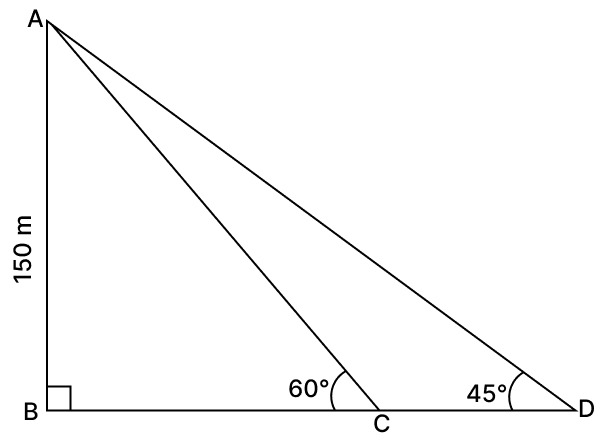 A boat is being rowed away from a cliff, 150 m high. At the top of the cliff, the angle of elevation of the boat changes from 60° to 45° in 2 minutes. The speed of the boat is. Volume And Surface Area of solid RSA Mathematics Solutions ICSE Class 10.