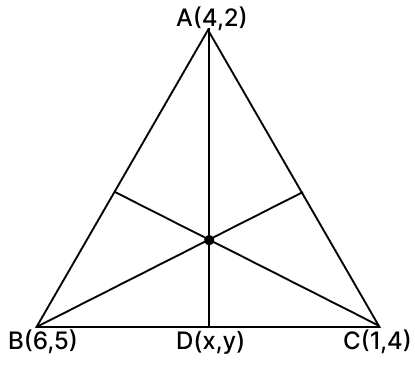 If A(4, 2), B(6, 5) and C(1, 4) be the vertices of ΔABC and AD is a median, then the coordinates of D are: Reflection, RSA Mathematics Solutions ICSE Class 10.