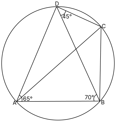 In the adjoining figure, ∠BAD = 65°, ∠ABD = 70° and ∠BDC = 45°. Find: (i) ∠BCD (ii) ∠ADB
Hence, show that AC is a diameter. Loci, RSA Mathematics Solutions ICSE Class 10.