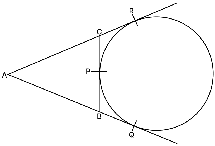 In the given figure, a circle touches the side BC of ΔABC at P and AB and AC produced at Q and R respectively. If AQ = 15 cm, find the perimeter of ΔABC. Tangent Properties of Circles, RSA Mathematics Solutions ICSE Class 10.