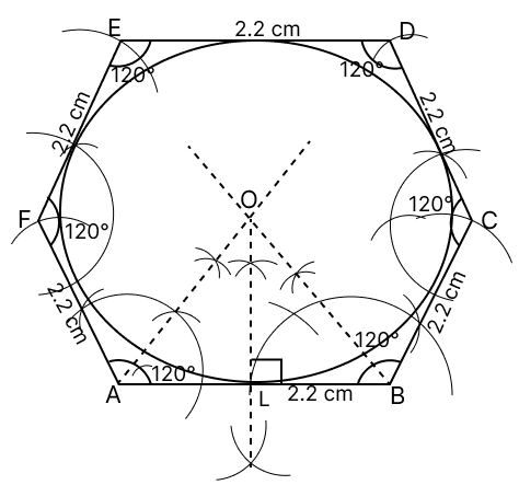 Draw a regular hexagon of side 2.2 cm. Inscribe a circle in it. Tangent Properties of Circles, RSA Mathematics Solutions ICSE Class 10.