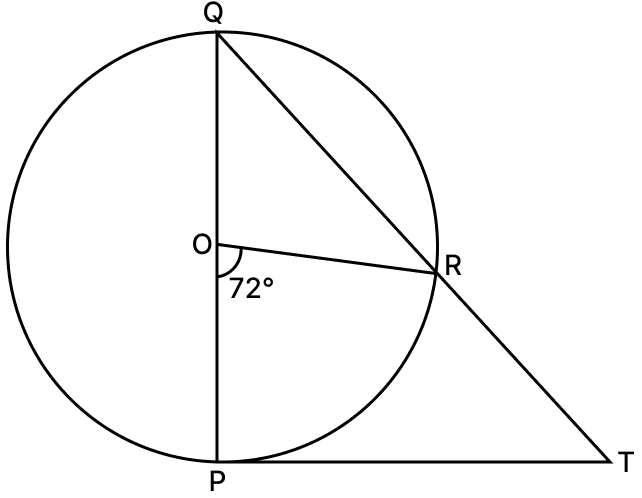 In the given figure, PQ is a diameter of a circle with centre O and PT is a tangent at P. QT meets the circle at R. If ∠POR = 72°, find ∠PTR. Tangent Properties of Circles, RSA Mathematics Solutions ICSE Class 10.