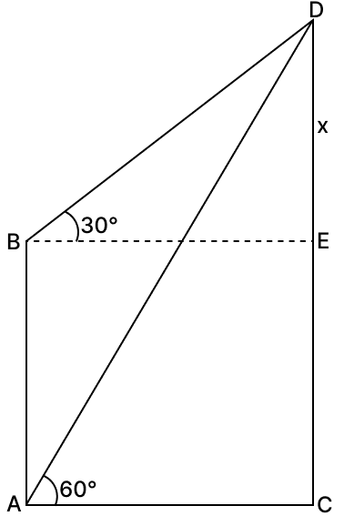 In the given figure, AB represents a pole and CD represents a 60 m high tower, both of which are standing on the same horizontal plane. From the top of the tower, the angles of depression of the top and the foot of the pole are 30° and 60° respectively. Calculate: Volume And Surface Area of solid RSA Mathematics Solutions ICSE Class 10.