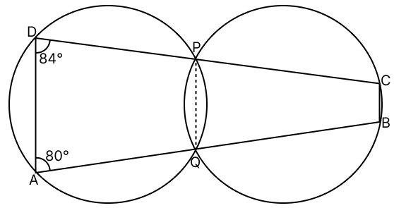 In the given figure, the two circles intersect at P and Q. If ∠A = 80° and ∠D = 84°, calculate. Loci, RSA Mathematics Solutions ICSE Class 10.
