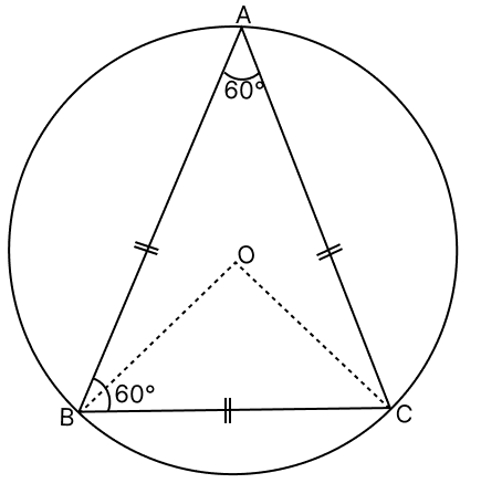 An equilateral triangle ABC is inscribed in a circle with centre O. The measure of ∠BOC is. Loci, RSA Mathematics Solutions ICSE Class 10.