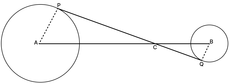 In the given figure, PQ is a transverse common tangent to two circles with centres A and B and of radii 5 cm and 3 cm respectively. If PQ intersects AB at C such that CP = 12 cm, calculate AB. Tangent Properties of Circles, RSA Mathematics Solutions ICSE Class 10.