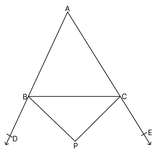The exterior angles B and C in ΔABC are bisected to meet at a point P. Loci, RSA Mathematics Solutions ICSE Class 10.