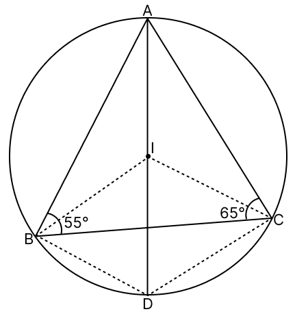 In the given figure, I is the incentre of Δ ABC. Here AI produced meets the circumcircle of Δ ABC at D. Loci, RSA Mathematics Solutions ICSE Class 10.