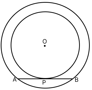 There are two concentric circles, each with centre O and of radii 10 cm and 26 cm respectively. Find the length of the chord AB of the outer circle which touches the inner circle at P. Tangent Properties of Circles, RSA Mathematics Solutions ICSE Class 10.