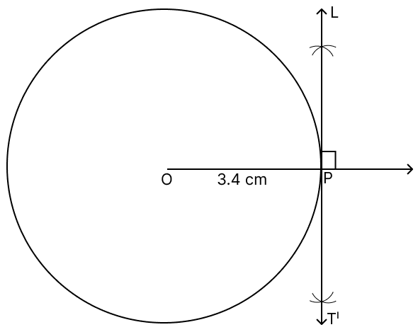 Draw a circle of radius 3.4 cm. Take a point P on it. Without using the centre of the circle, construct a tangent to the circle at the point P. Tangent Properties of Circles, RSA Mathematics Solutions ICSE Class 10.