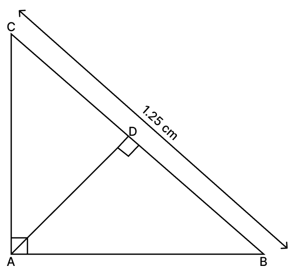 In the given figure, ∠CAB = 90° and AD ⟂ BC. If AC = 75 cm, AB = 1 m and BC = 1.25 m, then AD equals: Similarity of Triangles, RSA Mathematics Solutions ICSE Class 10.