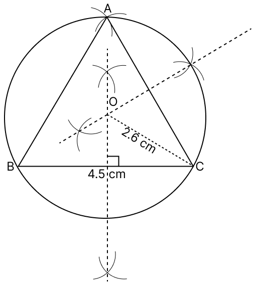 Using ruler and compasses only, draw an equilateral triangle of side 4.5 cm and draw its circumscribed circle. Measure the radius of the circle. Tangent Properties of Circles, RSA Mathematics Solutions ICSE Class 10.