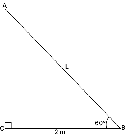A ladder makes an angle of 60° with the ground when placed against a wall. If the foot of the ladder is 2 m away from the wall, the length of the ladder is: Volume And Surface Area of solid RSA Mathematics Solutions ICSE Class 10.