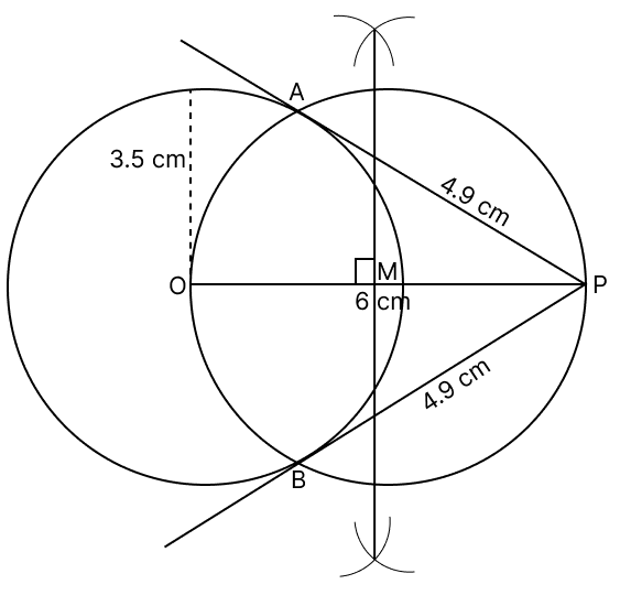 Draw a circle of radius 3.5 cm. Mark a point P outside the circle at a distance of 6 cm from the centre. Construct two tangents from P to the given circle. Measure the length of one tangent. Tangent Properties of Circles, RSA Mathematics Solutions ICSE Class 10.