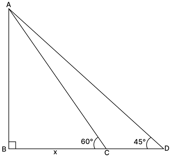 The angles of elevation of an aeroplane flying vertically above the ground as observed from two consecutive stones 1 km apart are 45° and 60°. The height of the aeroplane above the ground (in km) is. Volume And Surface Area of solid RSA Mathematics Solutions ICSE Class 10.