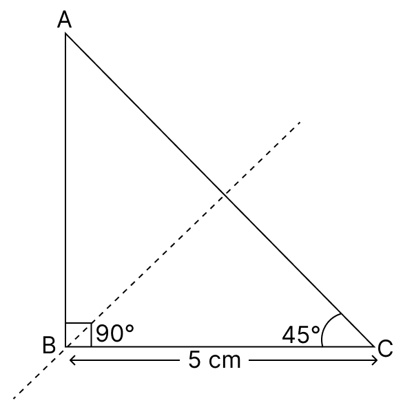 Construct a triangle ABC having BC = 5 cm, ∠B = 90° and ∠C = 45°. Draw all possible lines of symmetry. Symmetry, Foundation Mathematics R.S. Aggarwal ICSE Class 7.