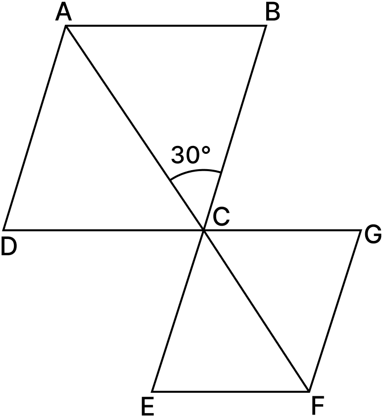 In the figure, ABCD is a rhombus. Two adjacent angles of the ...