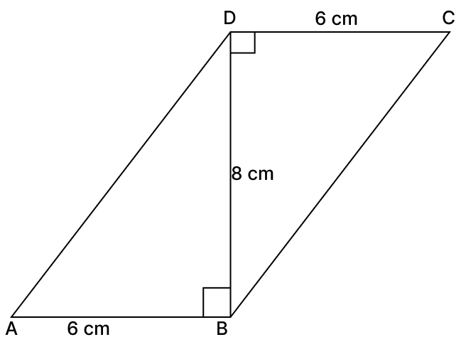 In adjoining figure, BD is a diagonal of quad.ABCD. Show that ABCD is a parallelogram and calculate the area of. Quadrilaterals, R.S. Aggarwal Mathematics Solutions ICSE Class 9.