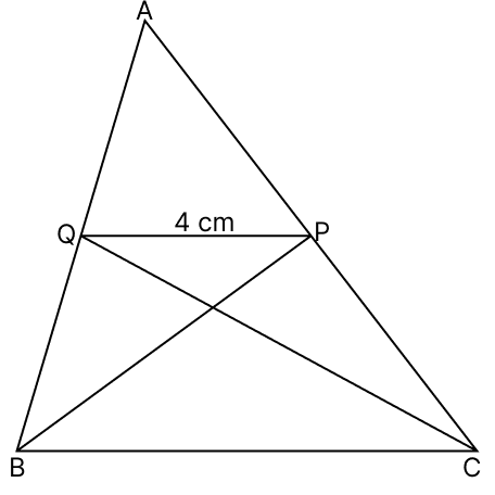 BP and CQ are two medians of a △ABC. If QP = 4 cm, then BC. R.S. Aggarwal Mathematics Solutions ICSE Class 9.