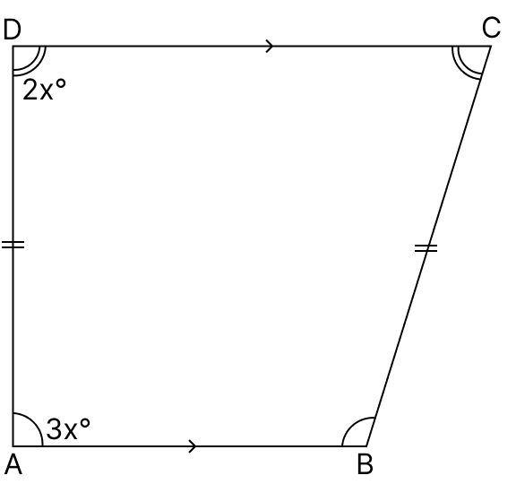 In the given figure, ABCD is an isosceles trapezium in which ∠CDA = 2x° and ∠BAD = 3x°. Find all the angles of the trapezium. Quadrilaterals, R.S. Aggarwal Mathematics Solutions ICSE Class 9.