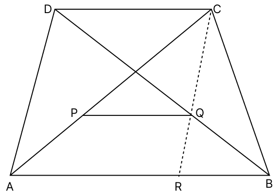 In the trapezium ABCD, AB || DC and AB and DC. P and Q are the mid-points of the diagonals AC and BD. Then, PQ || AB and PQ = .....(AB - DC).R.S. Aggarwal Mathematics Solutions ICSE Class 9.