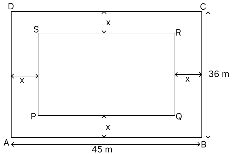 A foot path of uniform width runs all around inside of a rectangular field 45 m long and 36 m wide. ARC Properties of Circle, R.S. Aggarwal Mathematics Solutions ICSE Class 9.