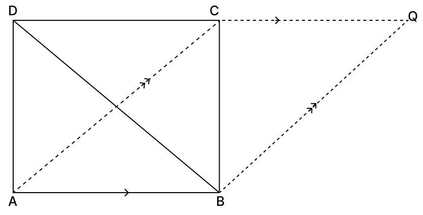 ABCD is a rectangle and ABQC is a parallelogram. If the area of ΔABD is 5 sq. cm, then the area of the parallelogram is. Quadrilaterals, R.S. Aggarwal Mathematics Solutions ICSE Class 9.