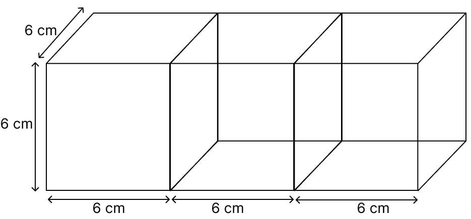 Three cubes, each of side 6 cm, are joined end to end. Find the surface area of resulting cuboid. Volume and Surface Area of Solids, R.S. Aggarwal Mathematics Solutions ICSE Class 9.