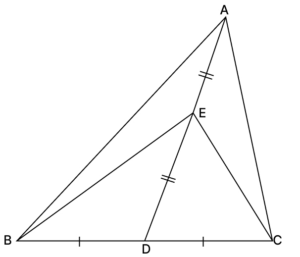 In the given figure, D is the mid-point of BC and E is the mid-point of AD. Prove that Quadrilaterals, R.S. Aggarwal Mathematics Solutions ICSE Class 9.