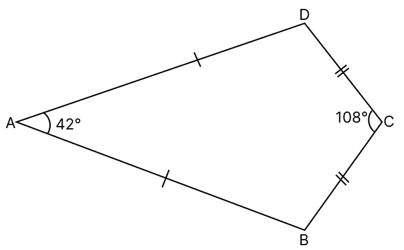 In the given figure, AB = AD; CB = CD; ∠A = 42° and ∠C = 108°, find ∠ABC. R.S. Aggarwal Mathematics Solutions ICSE Class 9.