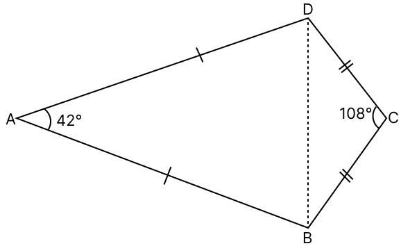 In the given figure, AB = AD; CB = CD; ∠A = 42° and ∠C = 108°, find ∠ABC. R.S. Aggarwal Mathematics Solutions ICSE Class 9.