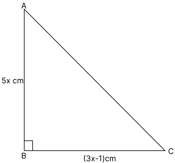 The sides of a right triangle containing the right angle are 5x cm, (3x - 1) cm. Pythagoras Theorem, R.S. Aggarwal Mathematics Solutions ICSE Class 9.