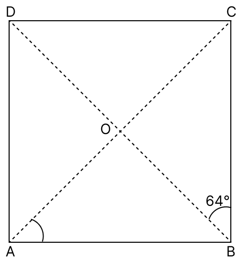 The diagonals of the rectangle ABCD intersect at O. If ∠OBC = 64°, then ∠OAB. Quadrilaterals, R.S. Aggarwal Mathematics Solutions ICSE Class 9.