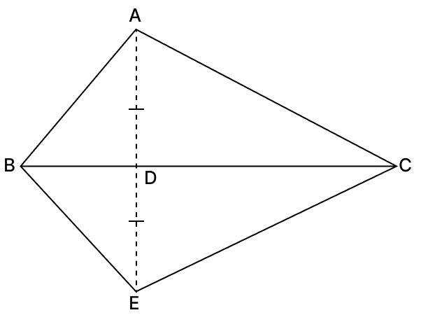 In the given figure, a point D is taken on side BC of ΔABC and AD is produced to E, making DE = AD. Show that. Quadrilaterals, R.S. Aggarwal Mathematics Solutions ICSE Class 9.