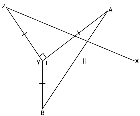 In the given figure, AY ⊥ ZY nd BY ⊥ XY such that AY = ZY and BY = XY. Prove that AB = ZX.R.S. Aggarwal Mathematics Solutions ICSE Class 9.