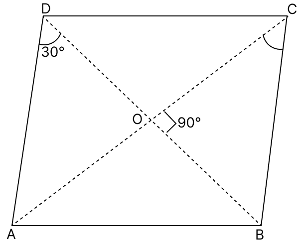 If ∠ADB of the rhombus ABCD is 30°, then ∠ACB. Quadrilaterals, R.S. Aggarwal Mathematics Solutions ICSE Class 9.