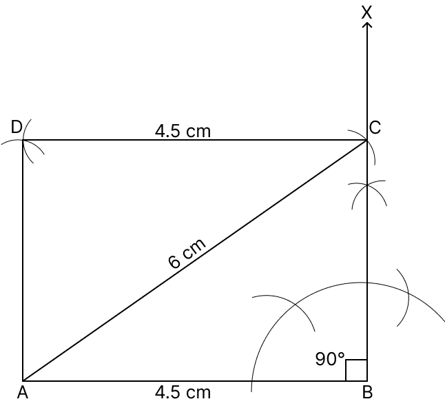 Construct a rectangle ABCD in which AB = 4.5 cm and diagonal AC = 6 cm. Quadrilaterals, R.S. Aggarwal Mathematics Solutions ICSE Class 9.