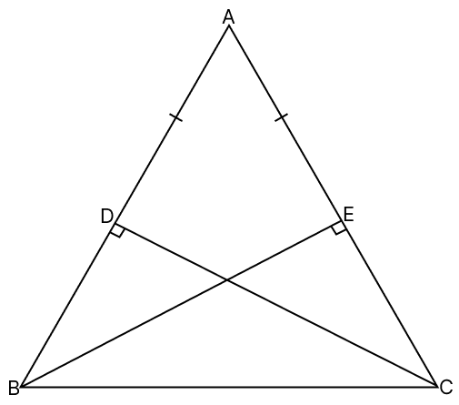 Show that the perpendiculars drawn from the extremities of the base of an isosceles triangle to the opposite sides are equal. R.S. Aggarwal Mathematics Solutions ICSE Class 9.