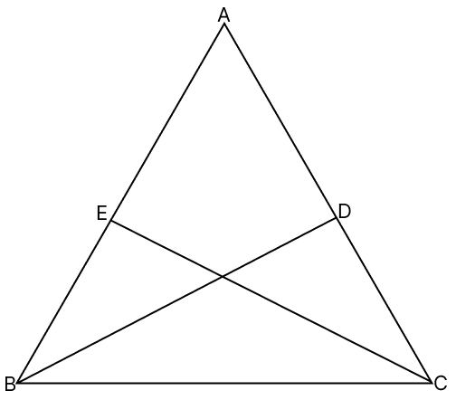 In a △ABC, AB = AC. If the bisectors of ∠B and ∠C meet AC and AB at points D and E respectively, show that : R.S. Aggarwal Mathematics Solutions ICSE Class 9.