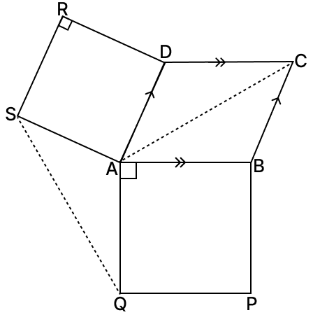 Squares ABPQ and ADRS are drawn on the sides AB and AD of a parallelogram ABCD. Prove that: R.S. Aggarwal Mathematics Solutions ICSE Class 9.