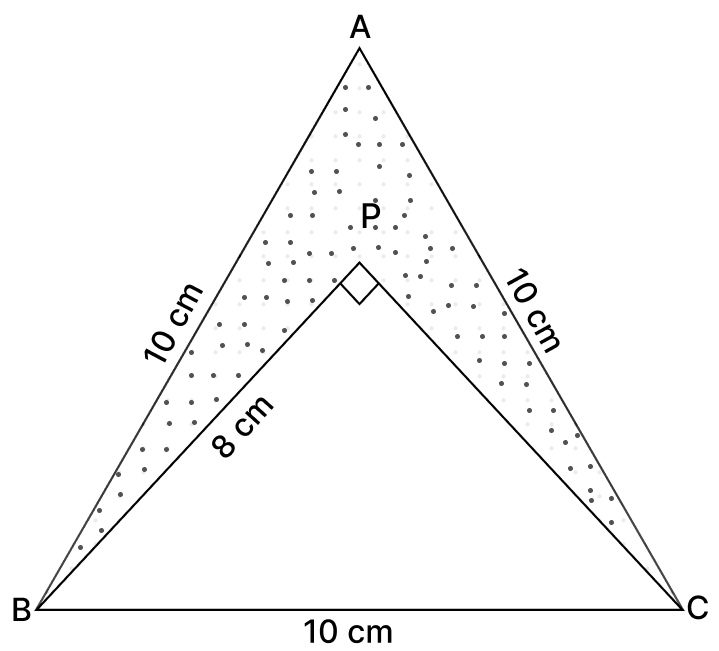 In the given figure, △ABC is an equilateral triangle having each side equal to 10 cm and △PBC is right angled at P in which PB = 8 cm. Find the area of the shaded region. ARC Properties of Circle, R.S. Aggarwal Mathematics Solutions ICSE Class 9.
