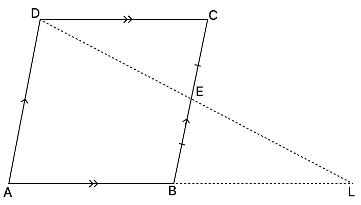 In the given figure, ABCD is a parallelogram, E is the mid-point of BC. DE produced meets AB produced at L. Prove that: R.S. Aggarwal Mathematics Solutions ICSE Class 9.