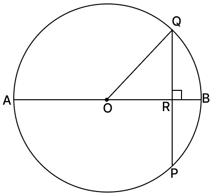 The adjoining figure shows a circle with centre O in which a diameter AB bisects the chord PQ at point R. If PR = RQ = 8 cm and RB = 4 cm, find the radius of the circle. Chord Properties of a Circle, R.S. Aggarwal Mathematics Solutions ICSE Class 9.