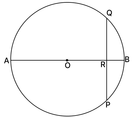 The adjoining figure shows a circle with centre O in which a diameter AB bisects the chord PQ at point R. If PR = RQ = 8 cm and RB = 4 cm, find the radius of the circle. Chord Properties of a Circle, R.S. Aggarwal Mathematics Solutions ICSE Class 9.